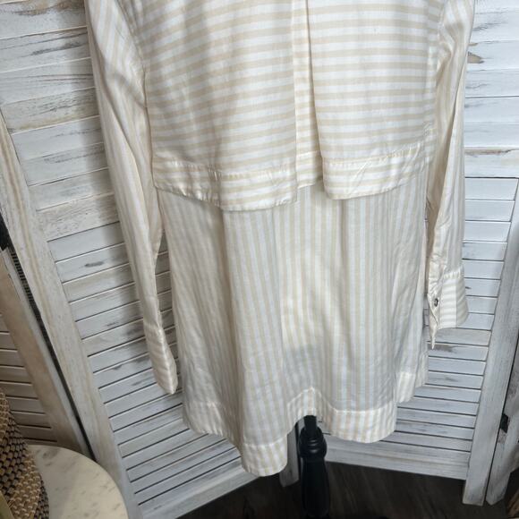 SOFT SURROUNDINGS Women's Med Lorimer Tencel Striped Button Front Tunic Top Tan - Picture 11 of 14